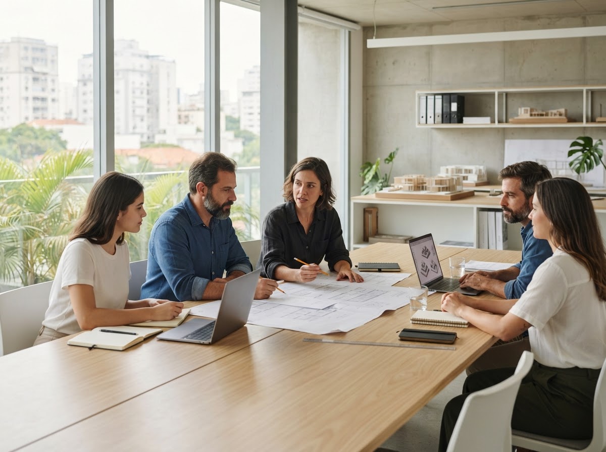 Diaz Axorion — equipe analisando painéis de dados estratégicos em ambiente corporativo